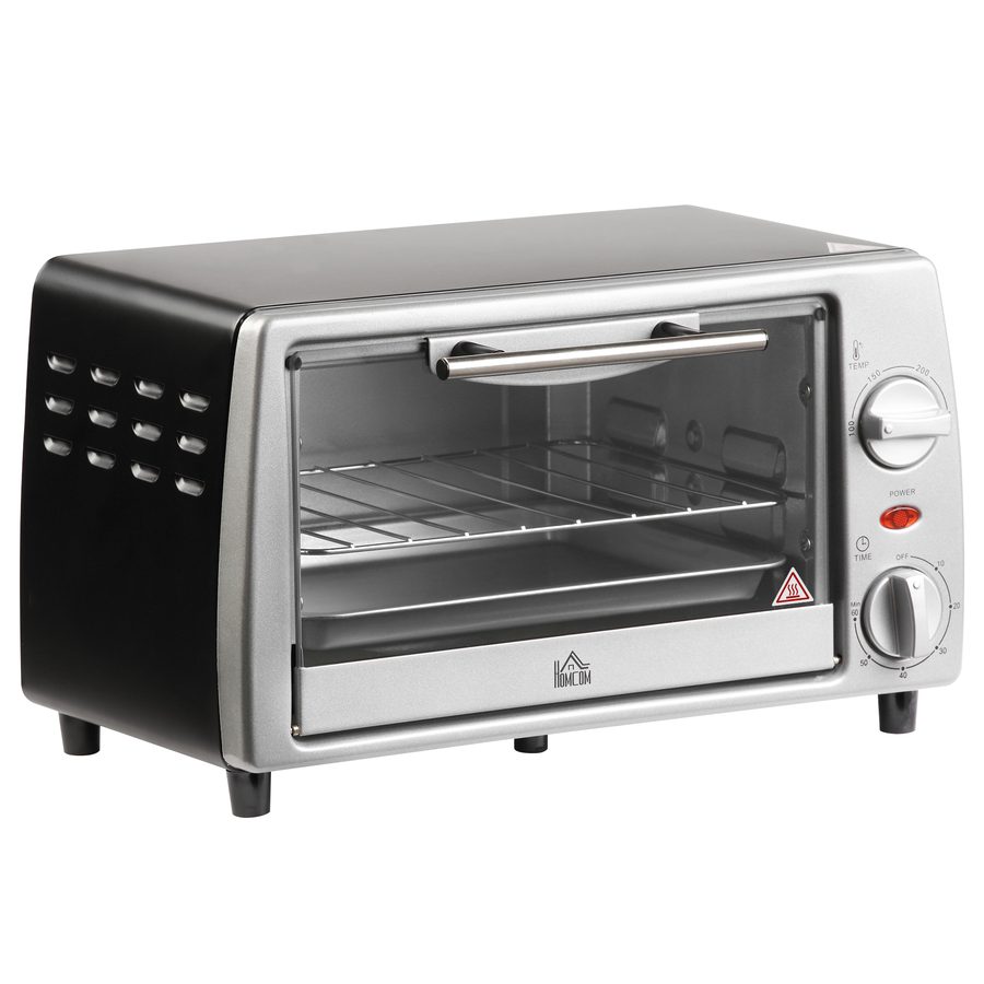 HOMCOM Elektrobackofen 10L Einstellbare Temperatur und Timer, Grill und Pfanne inklusive, 750W, 36.5x26x22cm, Silber Schwarz   Aosom von HOMCOM
