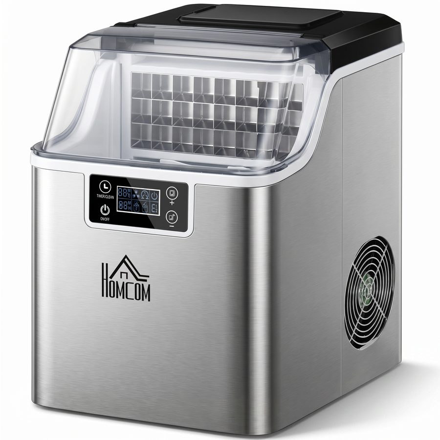 HOMCOM Eiswürfelautomat, 20 kg/24h 2,3 L, mit 3,2 L Wassetank, automatisches Reinigungsprogramm, Edelstahl, 25,2 x 36 x 37,1 cm, Silber  Aosom von HOMCOM