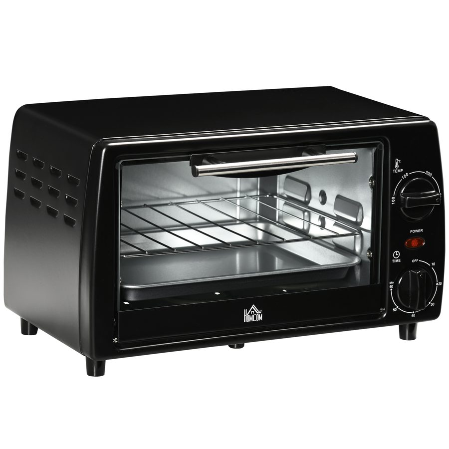 HOMCOM Mini Backofen 10L 750W bis 230°C mit Timer 60 Min kleiner Elektrobackofen inkl. Backblech und Rost 36,5x26x22 cm Schwarz   Aosom.de von HOMCOM