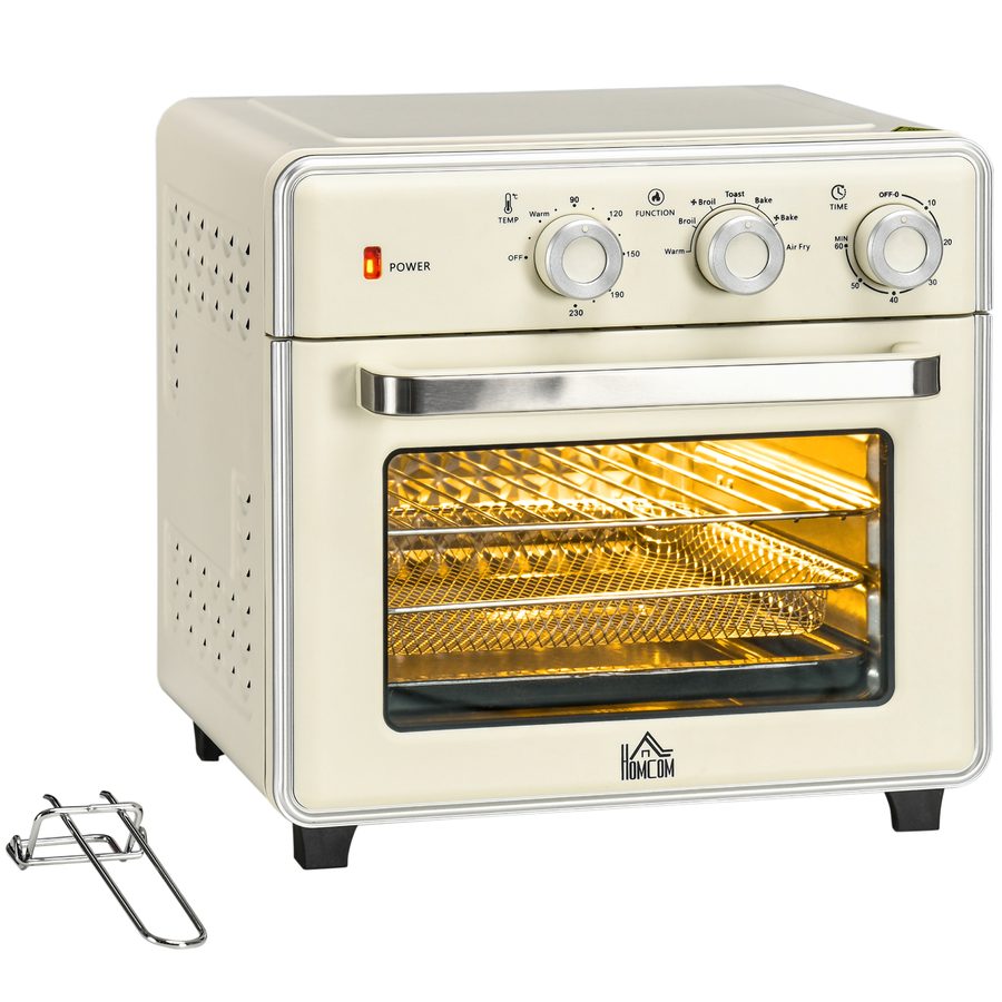 HOMCOM Minibackofen mit Umluft 20L, 7 in 1 Pizza-Ofen inkl. Backblech Set, Frittierkorb, Krümelblech, 1 Std. Timer, 1400 W,  Cremeweiß   Aosom von HOMCOM