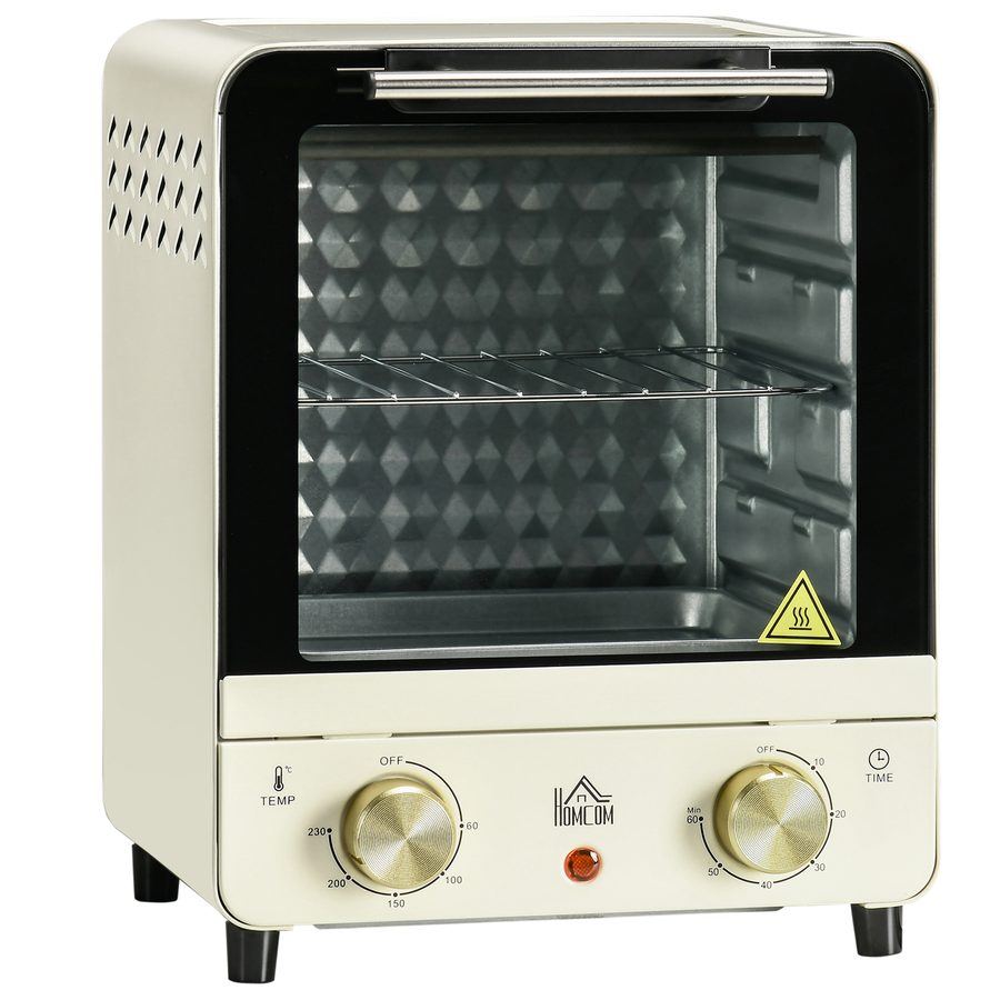 HOMCOM Minibackofen 15L mit Umluft 1000W 60-230°C, 1 Std. Timer, Pizza-Ofen inkl. Backblech & Krümelblech, cremeweiß   Aosom.de von HOMCOM