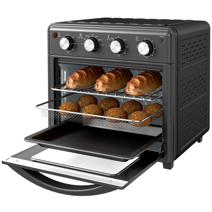HOMCOM Minibackofen mit Umluft, 90°C-230°C, 30L, Mini Ofen mit Backblech, Grillrost, Krümelblech, Heißluftfritteuse mit 7 Modi, Frittierkorb  Aosom von HOMCOM