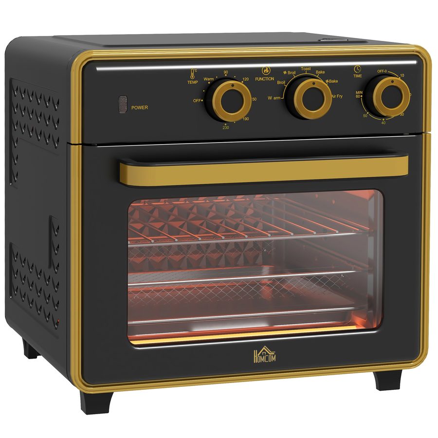 HOMCOM kleiner Backofen 20L 1400W 90-230℃ mit 1 Std Timer 3 Einschubpositionen Backblech Eisen Schwarz 36cm x 37,7cm x 34,5cm   Aosom.de von HOMCOM