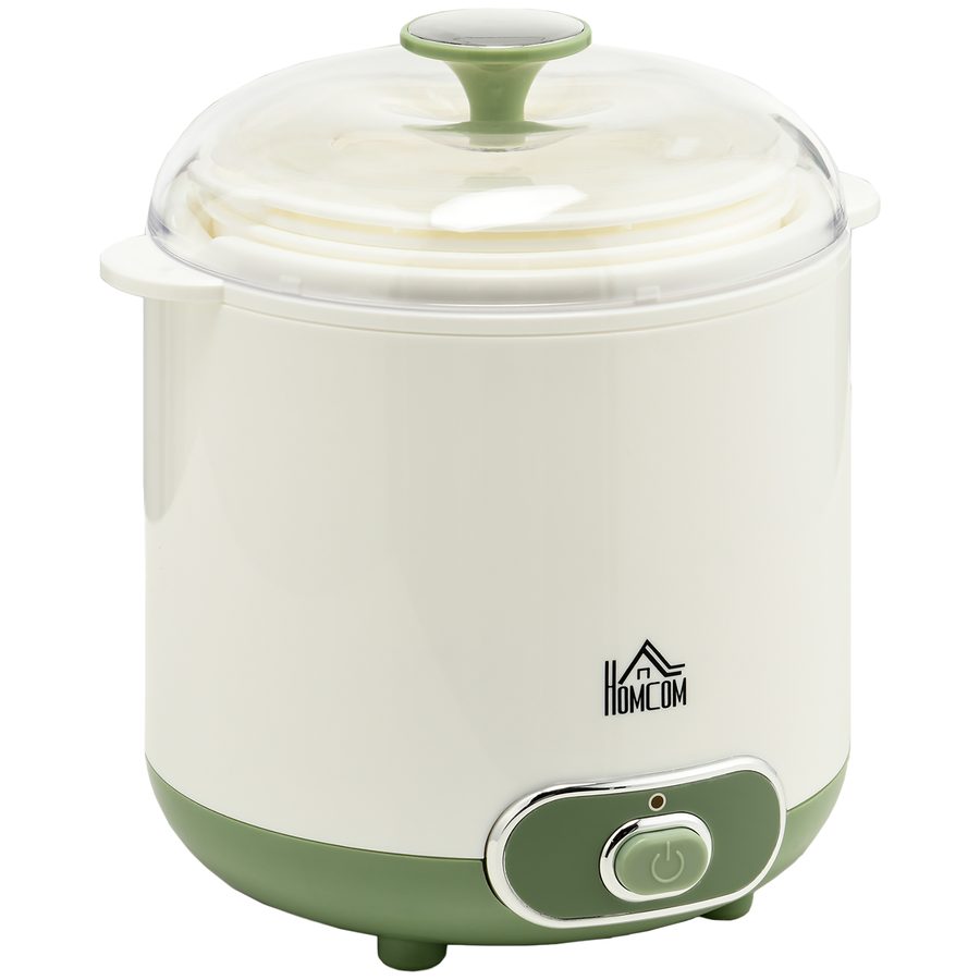HOMCOM Joghurtbereiter, 1,5 L Joghurtmaschine mit 2 Gläsern, Sieb, Deckel, 20 W Joghurt-Maker für griechischen Joghurt, für 3–5 Personen, 19,5x17,5x21,4 cm, Weiß   Aosom von HOMCOM