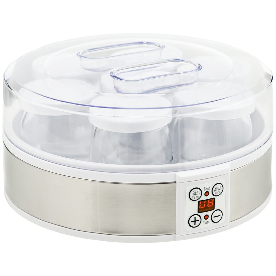 HOMCOM Joghurtbereiter Joghurtmaschine mit 48 Stunden Timer, Joghurt-Maker mit Temperatur-Einstellung, 7 Gläser à 180 ml, automatischer Abschaltung, 20 W, Weiß   Aosom von HOMCOM