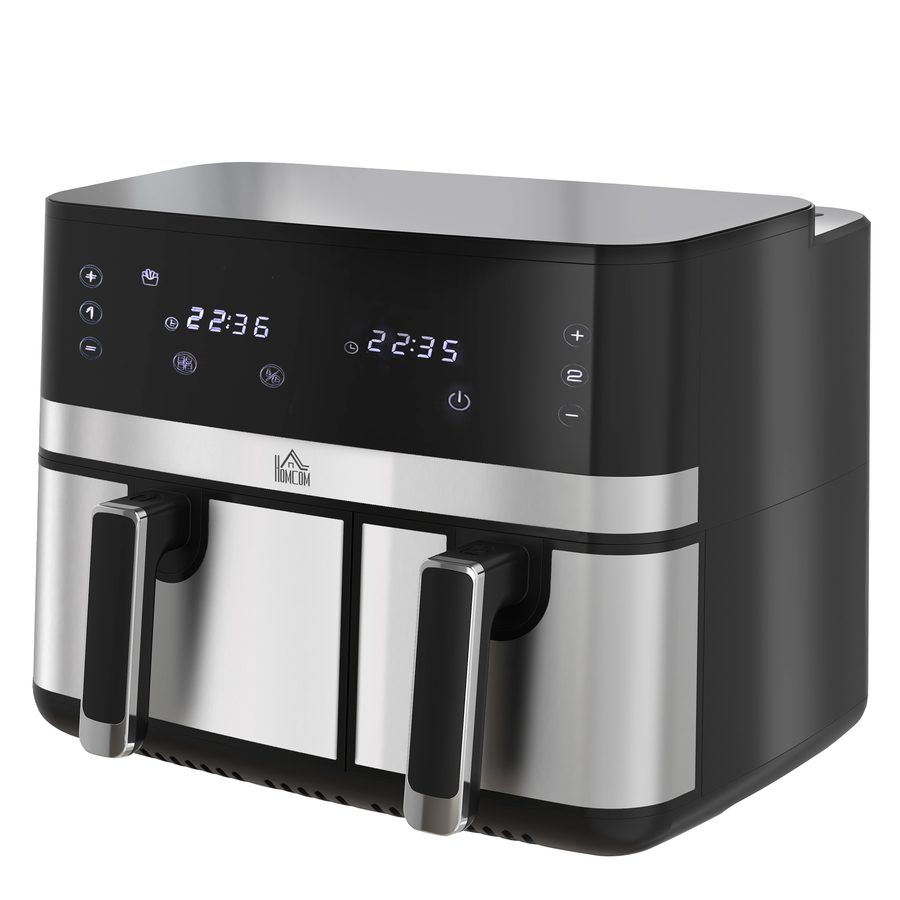 HOMCOM Heißluftfritteuse 8,5L Doppelkammer 8in1 Rezeptur Airfryer Antihaftbeschichtung Touchscreen Smart Timer ohne Öl Schwarz   Aosom von HOMCOM
