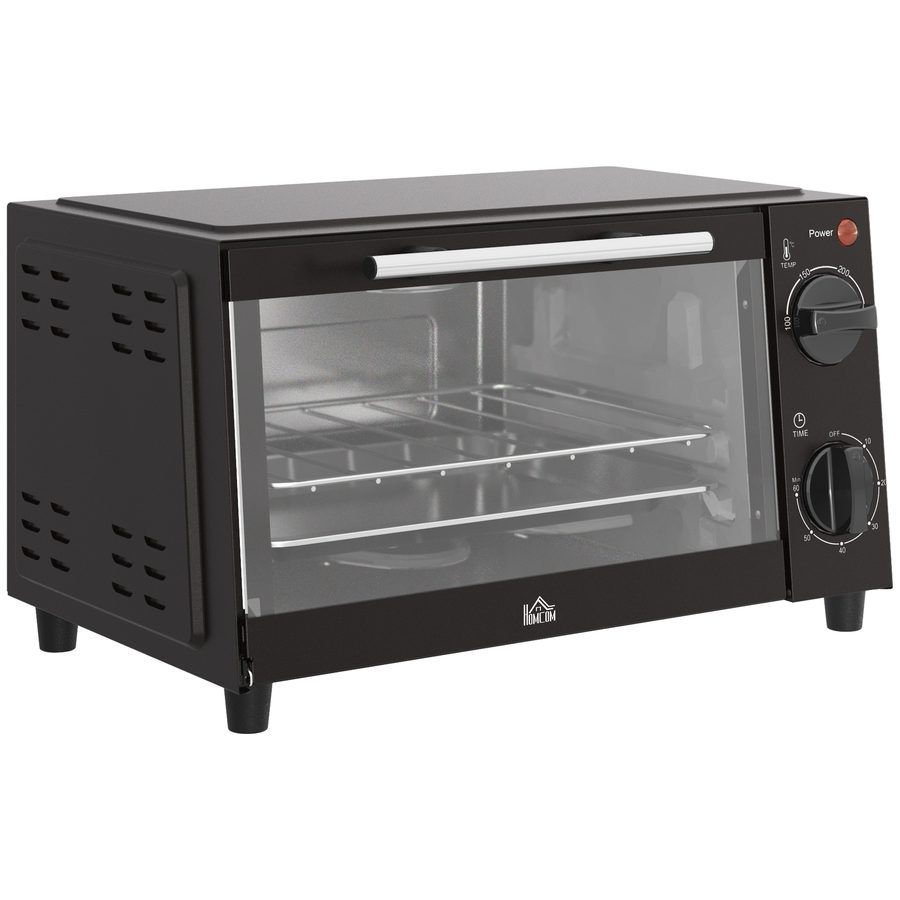 HOMCOM Minibackofen 9L Mini Ofen mit Backblech, Grillrost, 100 °C-230 °C, mit einstellbar Temperatur und Garzeit, 60 Min. Timer, 750W, Edelstahl, Schwarz   Aosom von HOMCOM