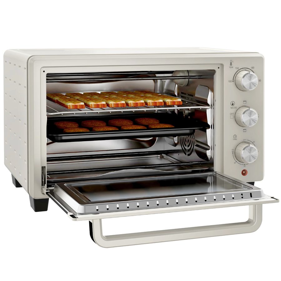 HOMCOM Minibackofen mit Drehspieß, Backofen kleine 21 L Toasterofen mit 1 Drahtgestell und 1 Backblech, 3 Kochmodi, 100 °C-230 °C, Edelstahl, Glas, Cremeweiß   Aosom.de von HOMCOM