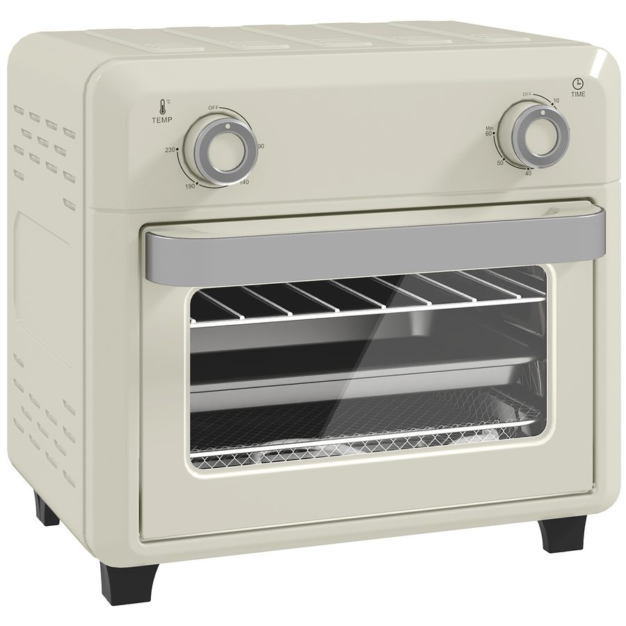 HOMCOM Minibackofen mit Umluft 10L 2 in 1 Mini Ofen mit Ofenrost, Backblech und Krümelblech, 80 °C-230 °C Heißluftfritteuse mit Touch-Screen, Timer, Innenbeleuchtung, 1000W, Edelstahl   Aosom von HOMCOM
