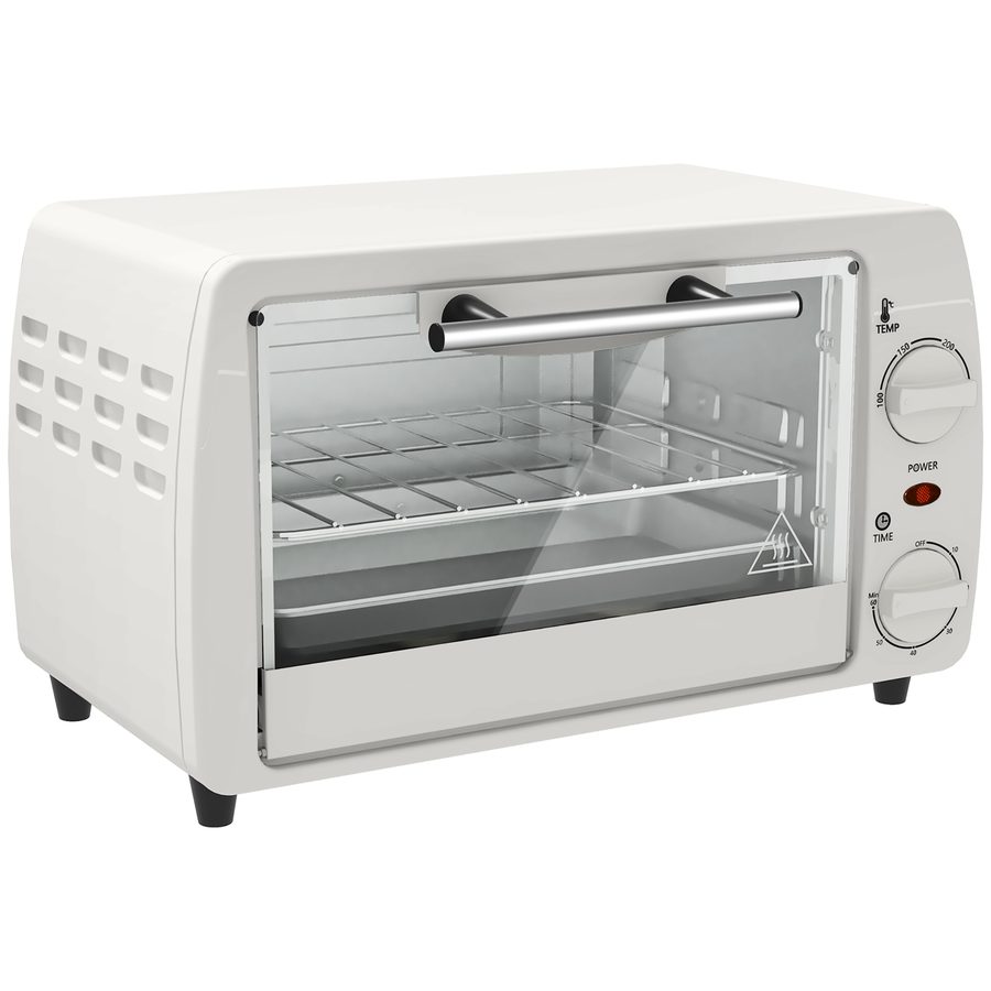 HOMCOM Mini Backofen 10 Liter 750W Kleiner Elektrobackofen mit Temperatur bis zu 230 ℃ Timer 60 Minuten Backblech und Rost 36,5x26x22 cm Cremeweiß   Aosom von HOMCOM