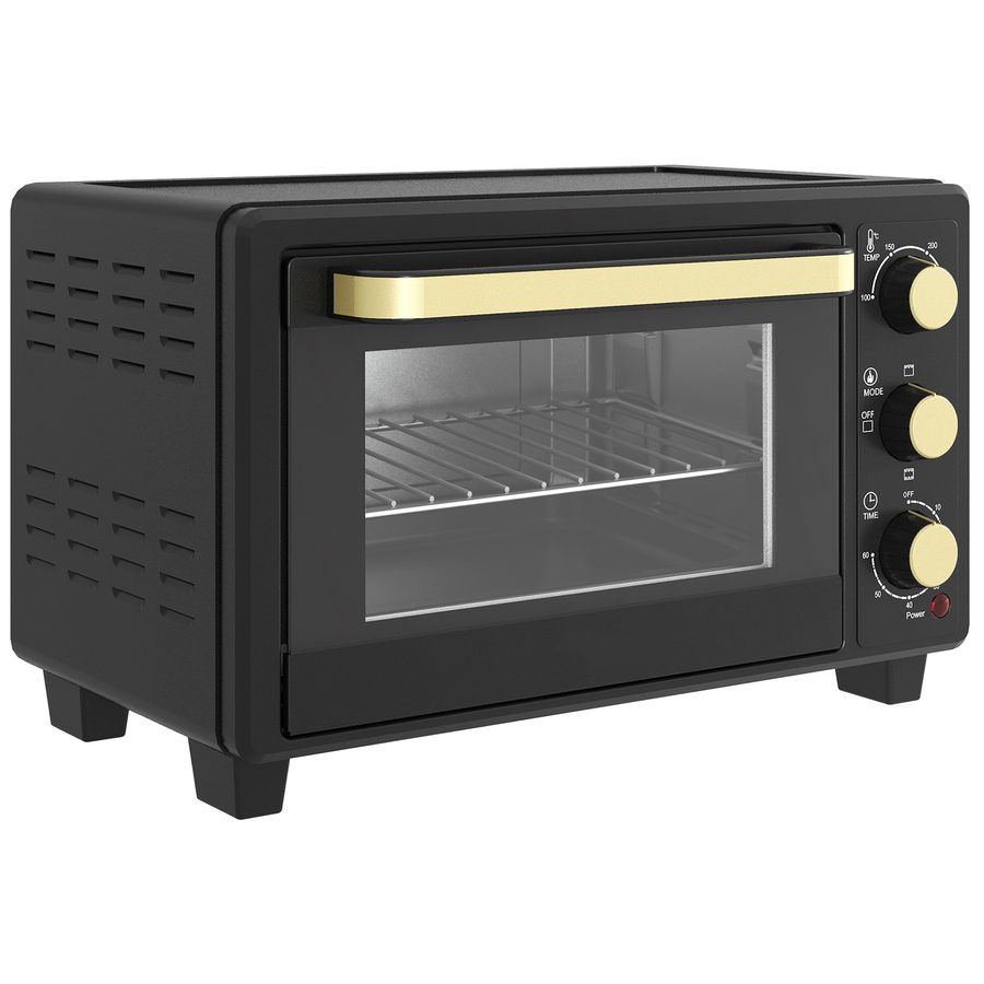HOMCOM Minibackofen 16 L 1400W Mini Backofen 100-230℃ 60 Min. Timer, mit Grillrost und Backblech, Pizzaofen mit Tablettgriff, Krümelblech Schwarz   Aosom von HOMCOM