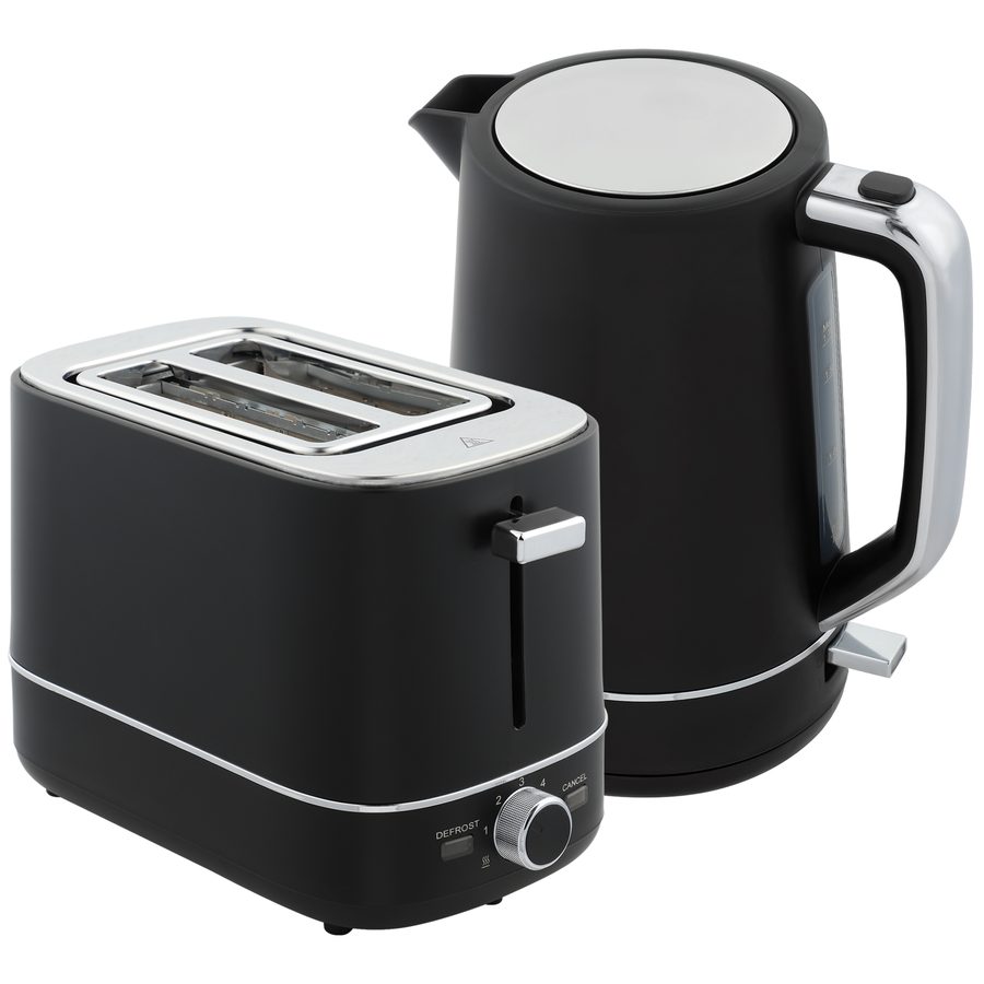 HOMCOM Wasserkocher Toaster Set 2200 W 1,7L Wasserkocher, 2 Scheiben Toaster, 6 Bräunungsstufen, Aufwärmen und Auftauen, Frühstück-Set mit Kalkfilter & Krümelfach Schwarz   Aosom von HOMCOM