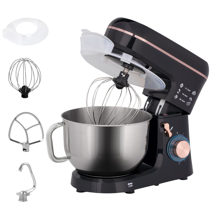 HOMCOM Küchenmaschine Knetmaschine 5,5L Edelstahlschüssel 1400W 6+P Geschwindigkeits Teigmaschine mit Rührhaken, Knethaken, Schlagbesen, Spritzschutz, Teigschaber und Eiertrenner Schwarz   Aosom von HOMCOM