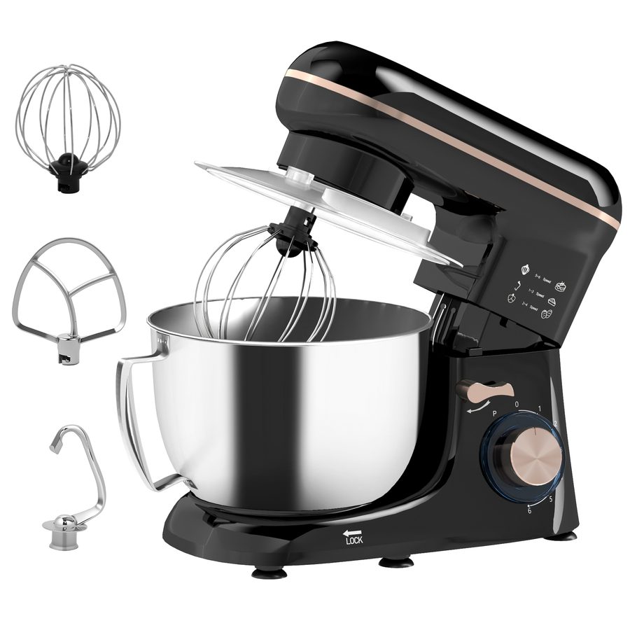 HOMCOM Küchenmaschine Knetmaschine mit 4,5L Edelstahlschüssel 1300W Teigmaschine mit 6+P Geschwindigkeit Küchenmixer mit Knethaken, Schneebesen, Rührer, Teigschaber, Eiertrenner, Spritzschutz   Aosom von HOMCOM