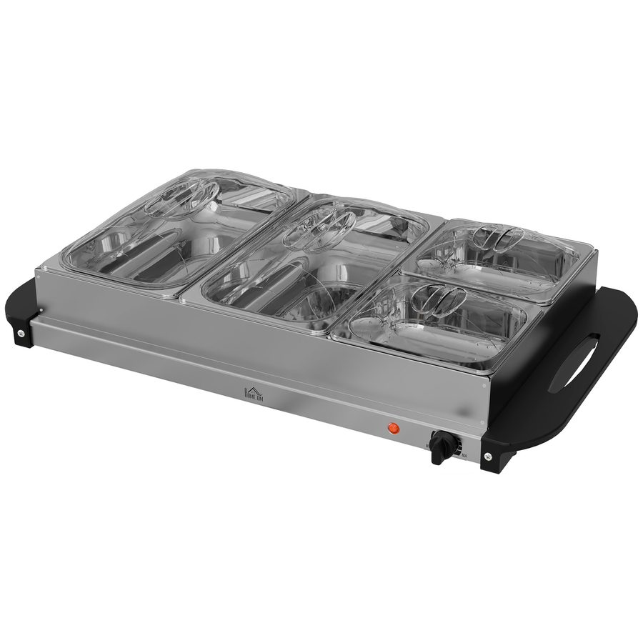 HOMCOM Buffetwärmer 6,8L Warmhalteplatte 300 Watt Edelstahl Speisewärmer mit Einstellbarer Thermostat Chafing Dish für Partys Buffets Familienessen   Aosom von HOMCOM