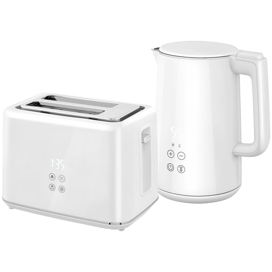 HOMCOM Wasserkocher Toaster Set 1,5L Wasserkocher 2 Toastscheiben 2200W Frühstücksset mit 7 Bräunungsstufen, Auftau- & Aufwärmfunktion, automatischer Abschaltung und LED-Anzeige, Weiß   Aosom von HOMCOM