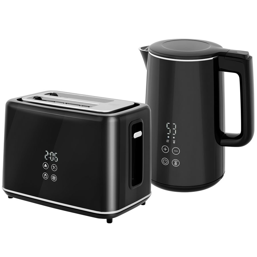 HOMCOM Wasserkocher Toaster Set 1,5L Wasserkocher 2 Toastscheiben 2200W Frühstücksset mit 7 Bräunungsstufen, Auftau- & Aufwärmfunktion, automatischer Abschaltung und Krümelfach, Schwarz   Aosom von HOMCOM
