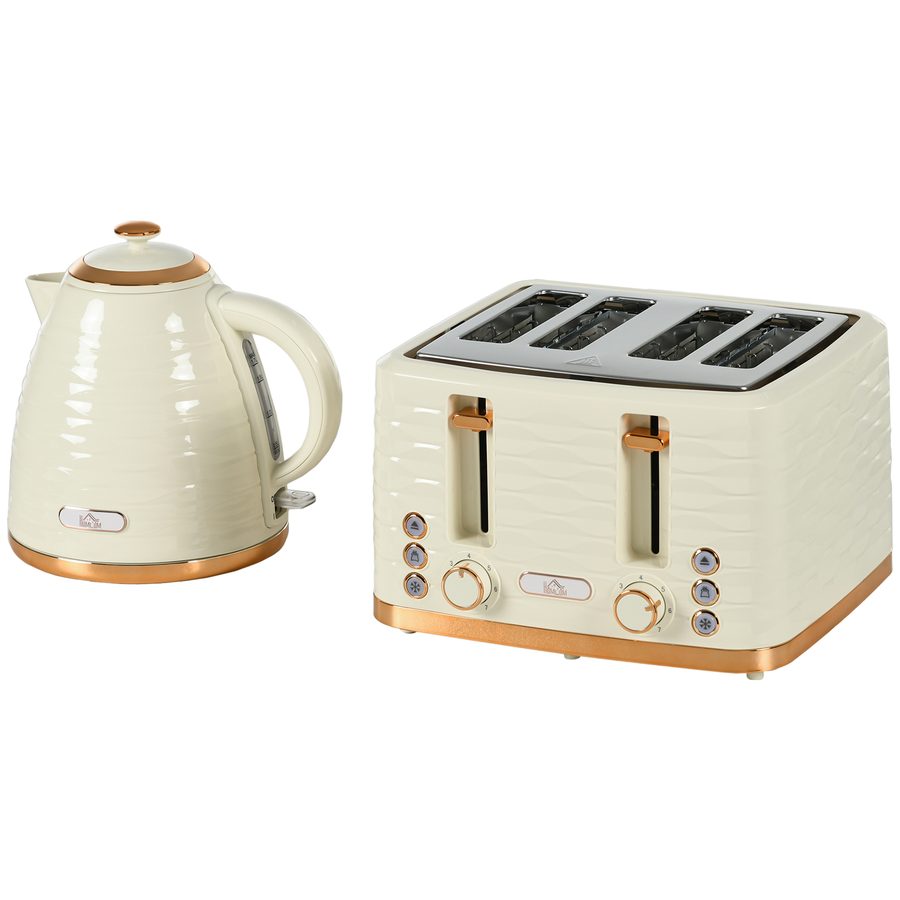 HOMCOM Wasserkocher Toaster Set Frühstück-Set mit 1,7L Wasserkocher, 4 Scheiben Toaster, 2200 W, 7 Bräunungsstufen, Auftauen, Aufwärmen und Krümelfach, Otter Thermostat, Beige   Aosom von HOMCOM