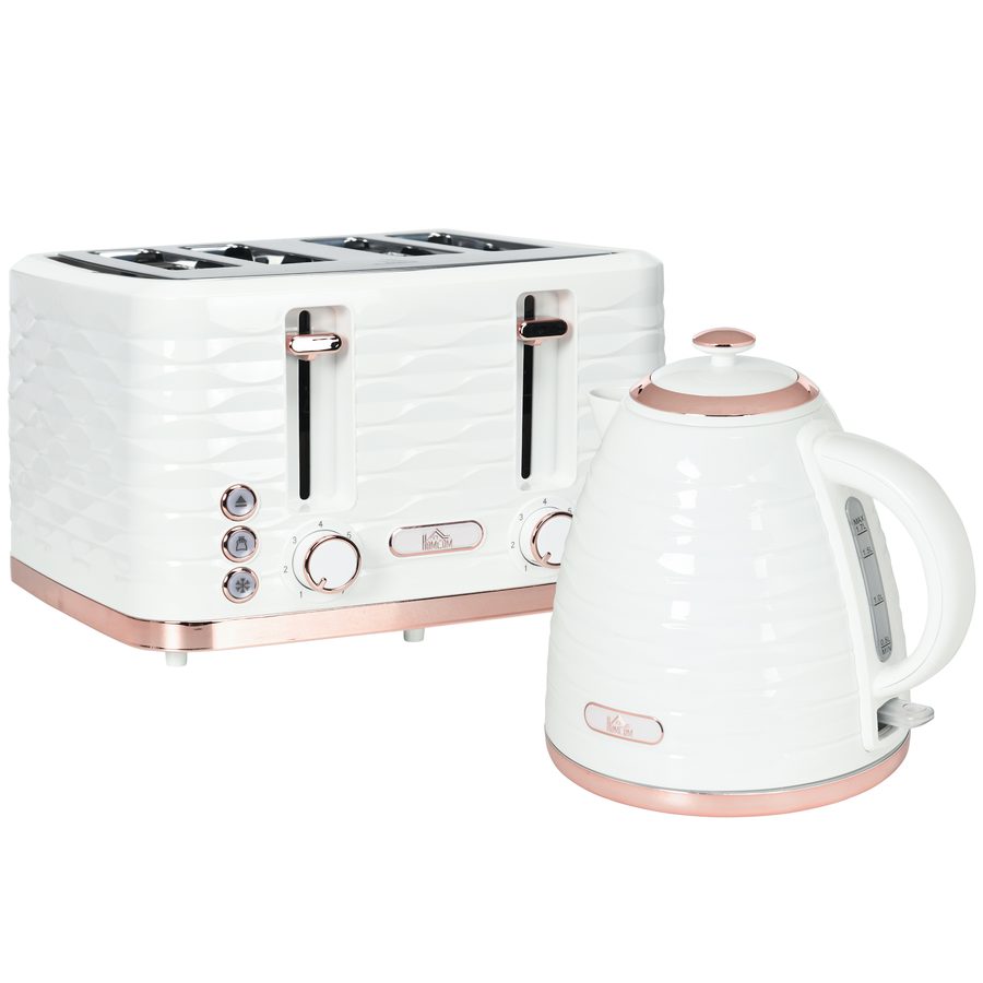 HOMCOM Wasserkocher Toaster Set Frühstück-Set mit 1,7L Wasserkocher, 4 Scheiben Toaster, 2200 W, 7 Bräunungsstufen, Auftauen, Aufwärmen und Krümelfach, Otter Thermostat, Cremeweiß   Aosom von HOMCOM