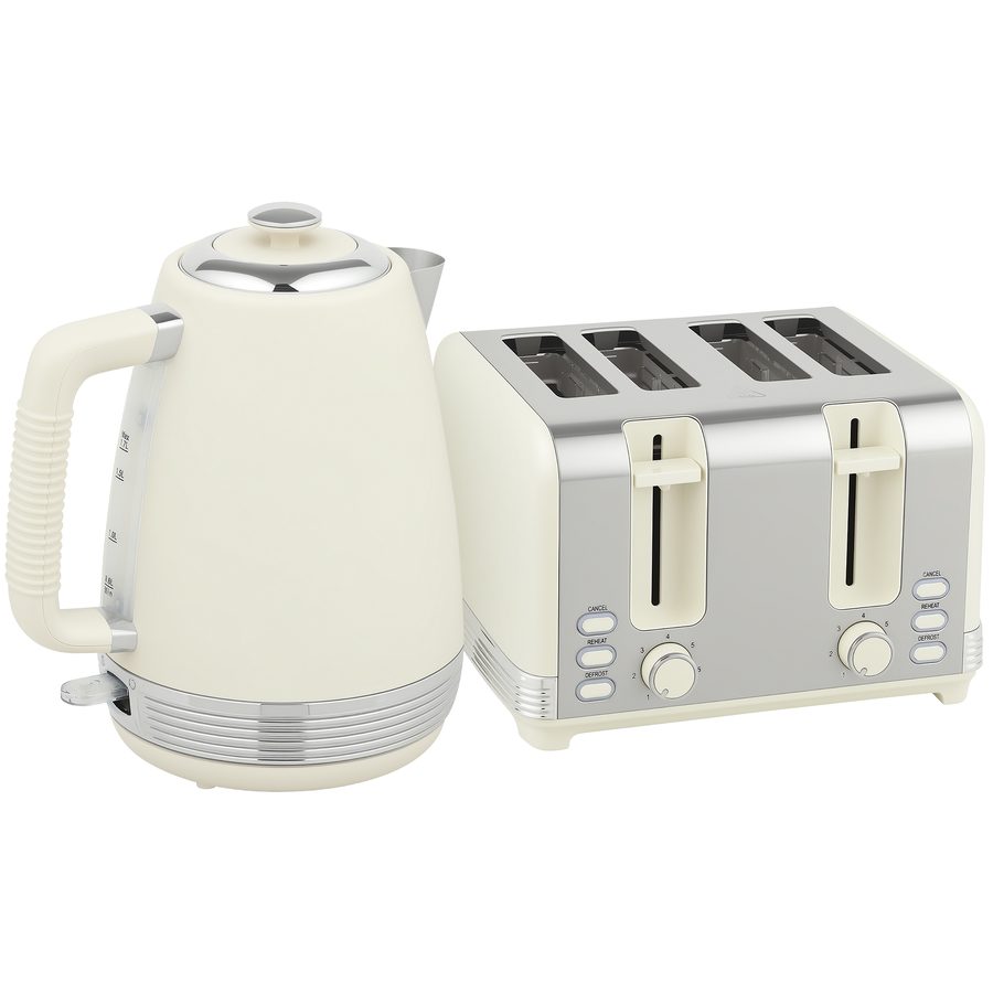 HOMCOM Wasserkocher Toaster Set Frühstück-Set mit 4 Scheiben Toaster, 1,7L Wasserkocher, 2200 W, 7 Bräunungsstufen, Krümelfach, Auftauen, Aufwärmen und Strix Thermostat, Creme   Aosom von HOMCOM