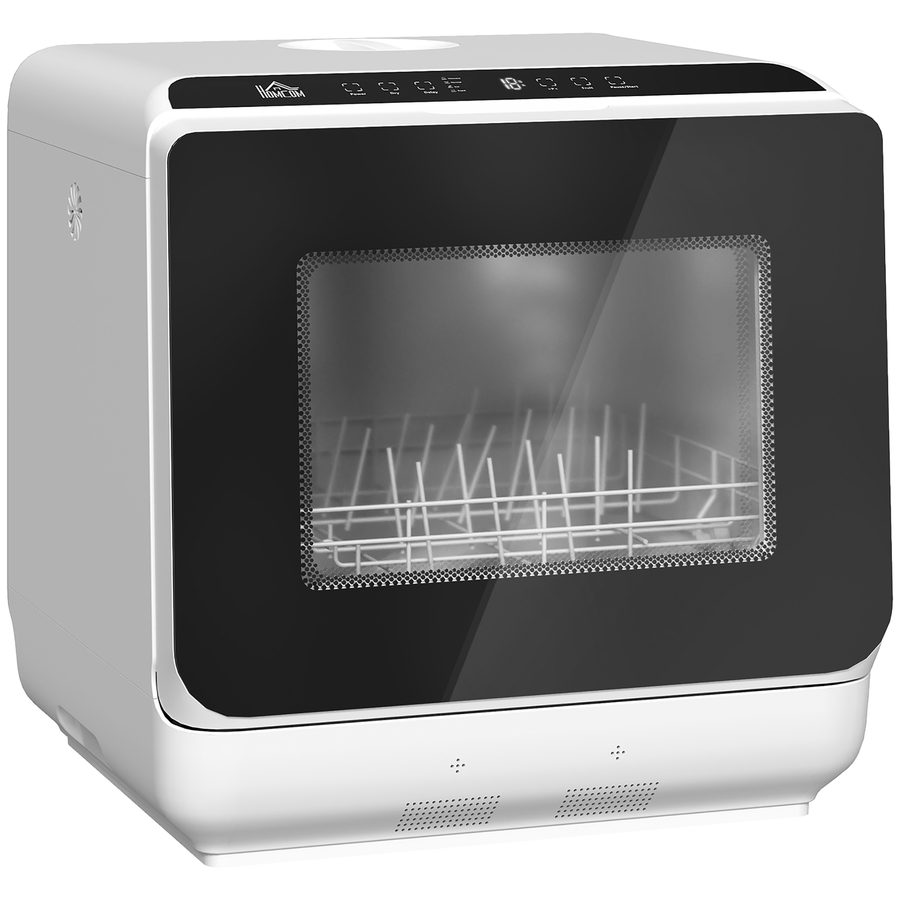 HOMCOM Mini Geschirrspüler Freistehend Tischgeschirrspüler mit 4 Maßgedecke 5 Programmen Trocken Funktion 6L Wassertank Touch Control LED Anzeige Spülmaschine mit/ohne Wasseranschluss für Camping Weiß   Aosom von HOMCOM