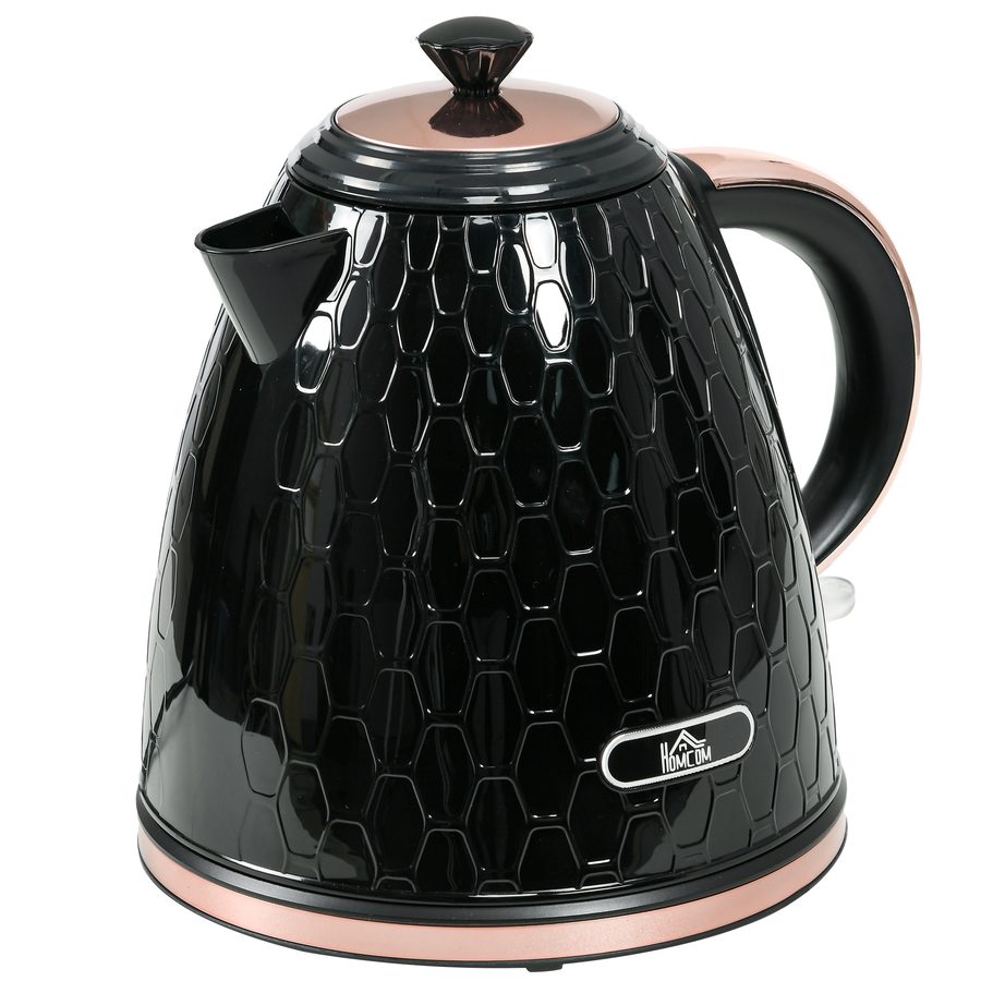 HOMCOM Wasserkocher Edelstahl 1,7L BPA-Frei elektrischer Wasserkocher 2200 W mit 360°-Sockel, Kalkfilter, Wasserstandsanzeige, Automatischer Abschaltung und Trockengehschutz, Schwarz   Aosom von HOMCOM