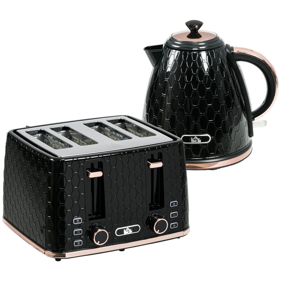 HOMCOM Wasserkocher Toaster Set 1,7L Wasserkocher 4 Toastscheiben Frühstücksset mit 7 Bräunungsstufen, automatischer Abschaltung, Auftau- & Aufwärmfunktion und Krümelfach, Schwarz   Aosom von HOMCOM