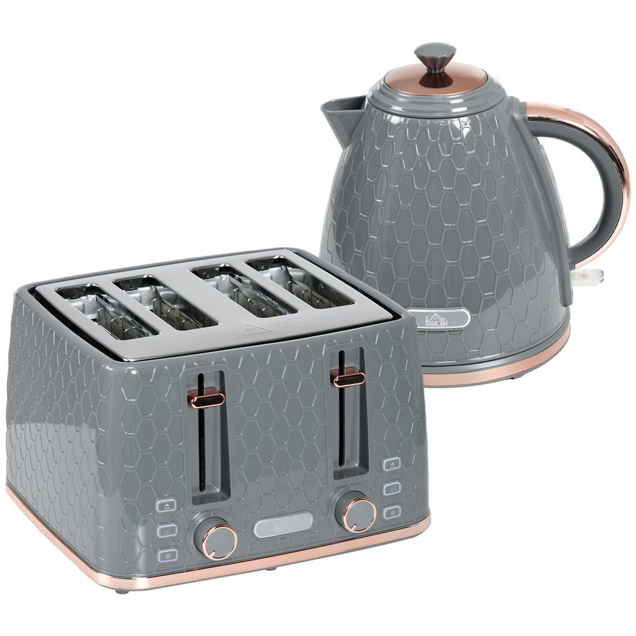 HOMCOM Wasserkocher Toaster Set 1,7L Wasserkocher 4 Toastscheiben Frühstücksset mit 7 Bräunungsstufen, automatischer Abschaltung, Auftau- & Aufwärmfunktion und Krümelfach, Grau   Aosom von HOMCOM
