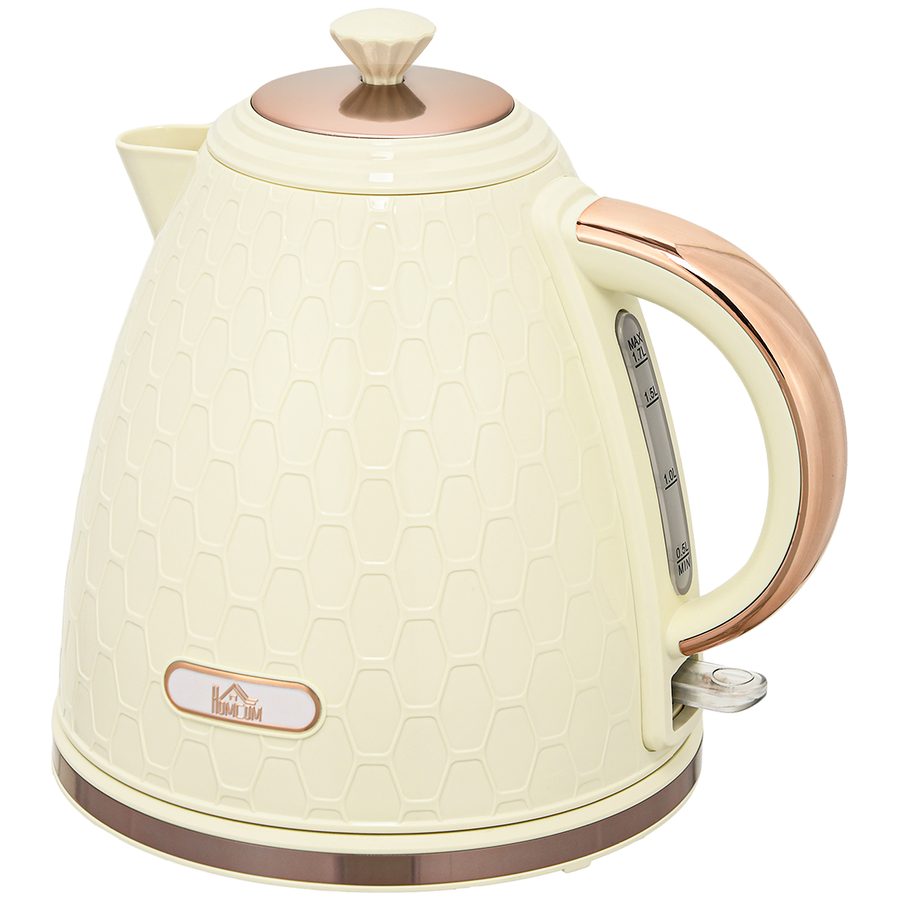 HOMCOM Wasserkocher Edelstahl 1,7L BPA-Frei elektrischer Wasserkocher 2200 W mit 360°-Sockel, Kalkfilter, Wasserstandsanzeige, Automatischer Abschaltung und Trockengehschutz, Beige   Aosom von HOMCOM