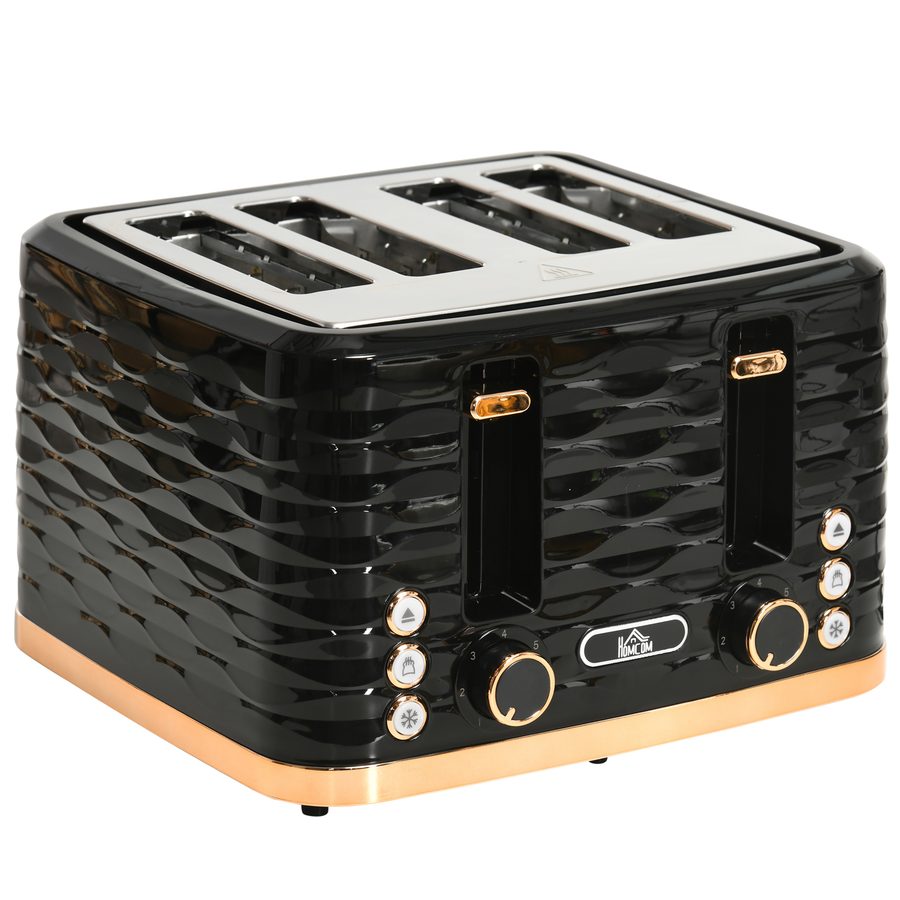 HOMCOM Toaster 4 Scheiben mit Brötchenaufsatz, 7 Stufen, Auftaufunktion, Liftfunktion, Krümelschublade 1860 W Schwarz   Aosom von HOMCOM