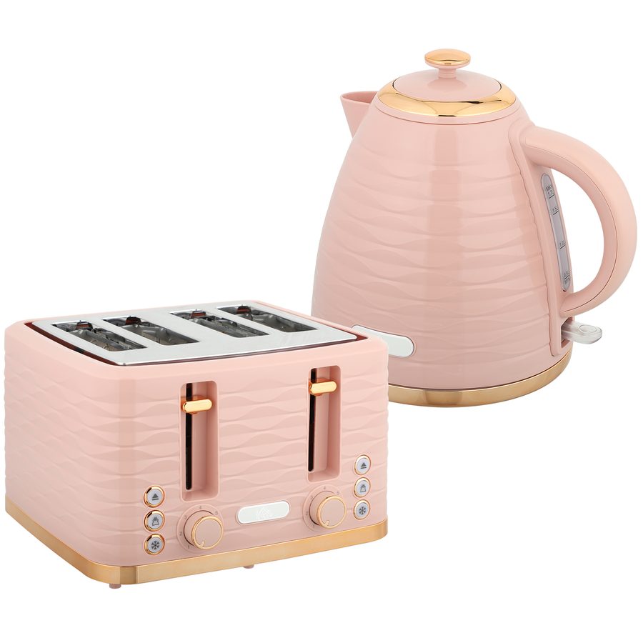 HOMCOM Wasserkocher Toaster Set Frühstück-Set mit 1,7L Wasserkocher, 4 Scheiben Toaster, 2200 W, 7 Bräunungsstufen, Auftauen, Aufwärmen und Krümelfach, UK Otter Thermostat, Rosa   Aosom von HOMCOM