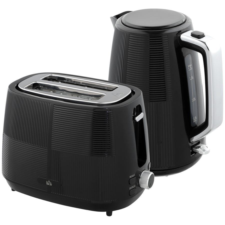 HOMCOM Wasserkocher Toaster Set 2200 W 1,7L Wasserkocher, 2 Scheiben Toaster, 7 Bräunungsstufen, Aufwärmen und Auftauen, Frühstück-Set mit Kalkfilter & Krümelfach Schwarz   Aosom von HOMCOM