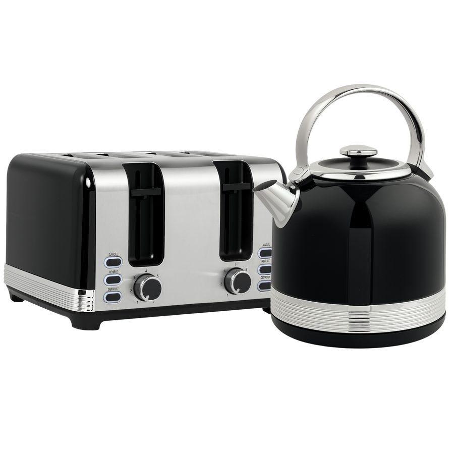 HOMCOM Wasserkocher Toaster Set Edelstahl 2200 W 1,7L Wasserkocher, 4 Scheiben Toaster, 7 Bräunungsstufen, Aufwärmen und Auftauen, Frühstück-Set mit Kesselausgussfilter, Krümelfach Schwarz   Aosom von HOMCOM