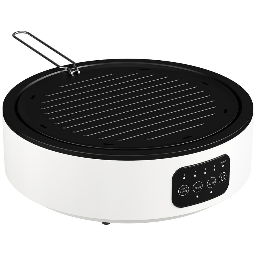 HOMCOM Glaskeramikkochfeld 2 in 1 Kochfeld mit Grillplatte Stecker LED-Touch-Steuerung 2000 W 36 cm Infrarot Herdplatte mit 4 Heizstufen Fettauffangschale für Alle Töpfe   Aosom von HOMCOM