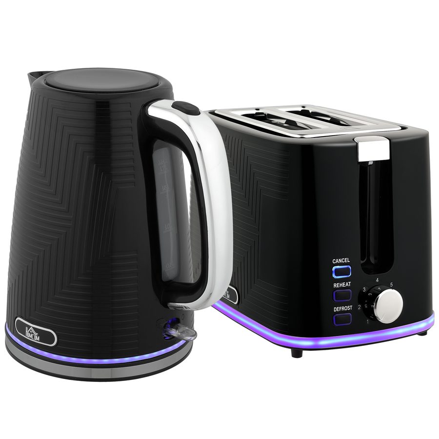 HOMCOM Wasserkocher Toaster Set Edelstahl 1,7L Wasserkocher 2 Scheiben Toaster 2200W Frühstücksset mit Otter-Thermostat, 7 Bräunungsstufen, Auftauen, Aufwärmen, Krümelfach, Kalkfilter Schwarz   Aosom von HOMCOM