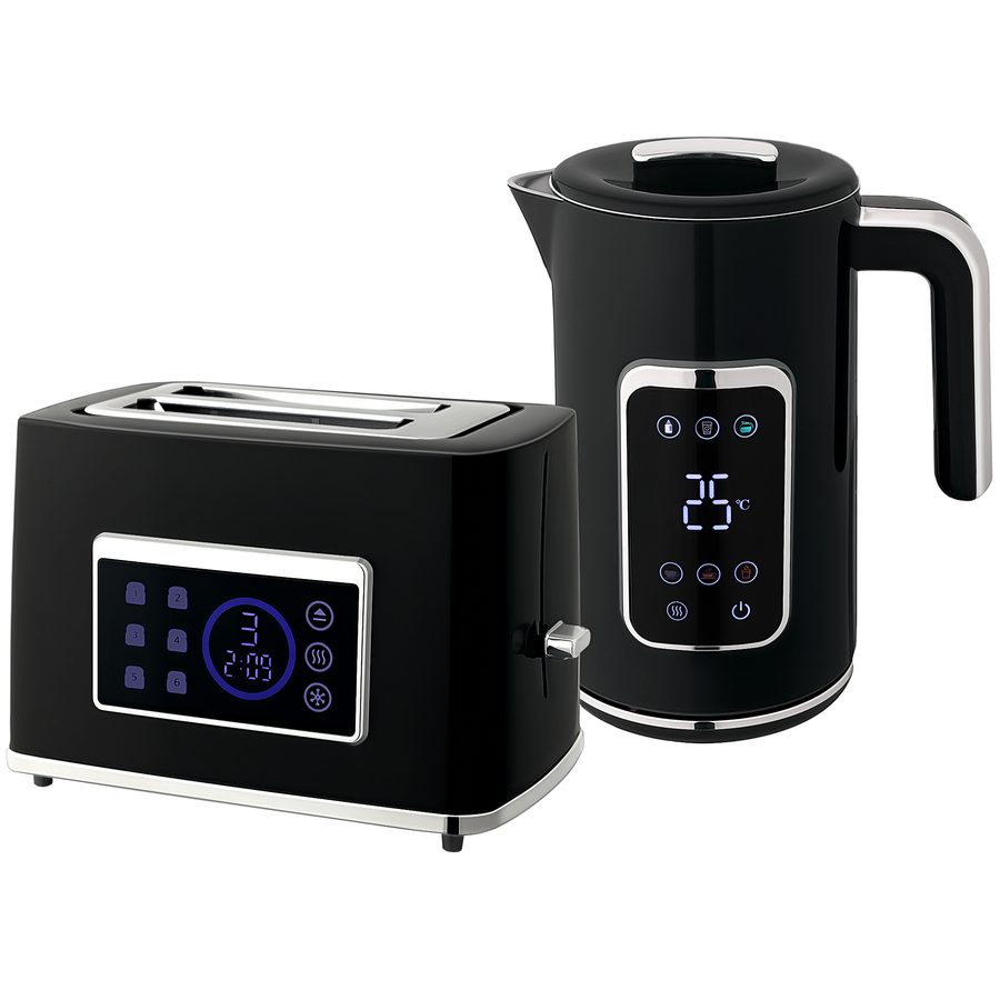 HOMCOM Wasserkocher Toaster Set 1,7L Edelstahl Wasserkocher 2 Scheiben Toaster 2200W Frühstücksset mit 6 Bräunungsstufen, Memory-Funktion, Auftauen, Aufwärmen, Krümelfach, LED-Touchscreen Schwarz   Aosom von HOMCOM