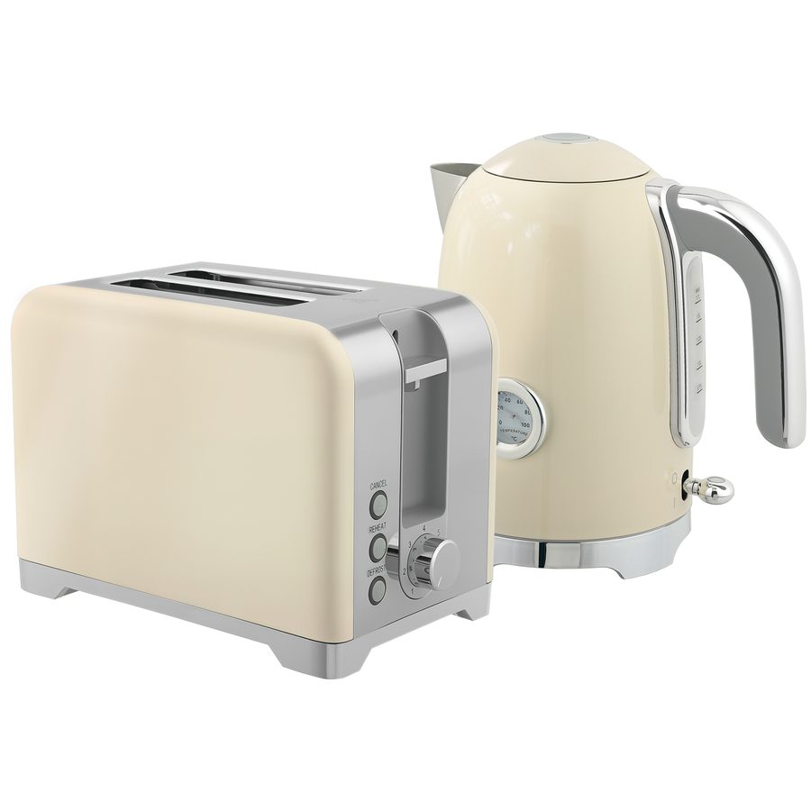 HOMCOM Wasserkocher Toaster Set, 2200 W, 1,7 L Edelstahl Wasserkocher 2 Scheiben Toaster mit Otter-Thermostat, Kalkfilter, Frühstückset mit 7 Bräunungsstufen, Krümelfach, Cremeweiß   Aosom von HOMCOM
