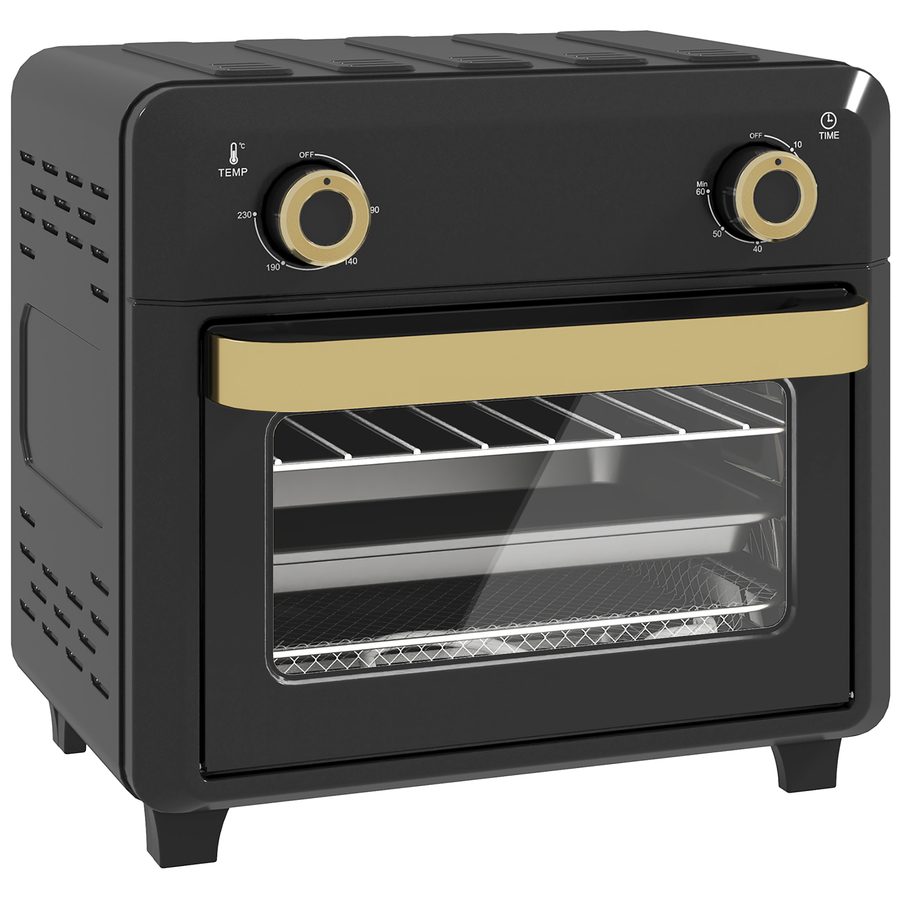 HOMCOM Minibackofen mit Umluft, 10L Heißluftfritteuse, Backofen Klein mit 60-Min-Timer und Innenbeleuchtung, 80-230℃, 3 Einschubebenen, Zubehör Spülmaschinenfest, 1000W, Schwarz   Aosom von HOMCOM