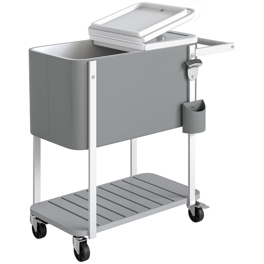 Outsunny Kühlwagen mit 56L Kapazität Servierwagen mit Rollen, Flaschenöffner, unterer Ablage, Griff mobiler Getränkewagen, Kühlbox, Getränkekühler, Beistellwagen für Outdoor Party & BBQ, Grau   Aosom von Outsunny