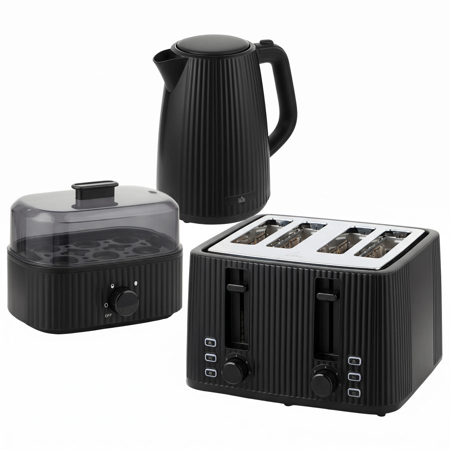 HOMCOM Wasserkocher Toaster Eierkocher Set 1,7L 2200W Edelstahl Schnell Wasserkocher mit Kalkfilter 4 Scheiben Toaster mit 7 Bräunungsstufen Eierkocher mit Kontrollleuchte Signalton-Timer für 1-6 Eier   Aosom von HOMCOM