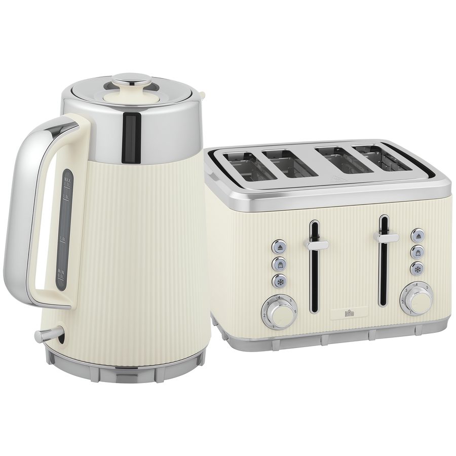 HOMCOM Wasserkocher Toaster Set 1,7L 2200W Schnell Wasserkocher mit Edelstahl-Innenraum, Kalkfilter, Kühl-Gefühl-Gehäuse, Thermostat 4 Scheiben Toaster mit 7 Bräunungsstufen, Krümelfach   Aosom von HOMCOM