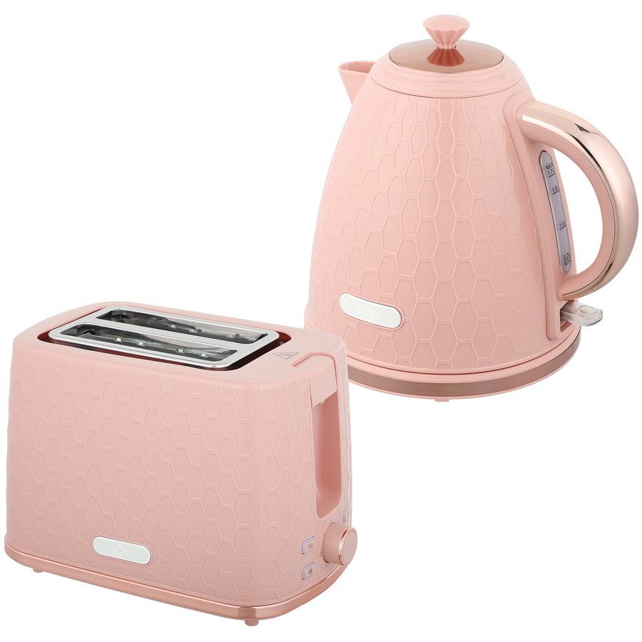 HOMCOM Wasserkocher- und Toaster-Set, 1,7L 2200W Schnellkoch-Wasserkocher mit automatischer Abschaltung, 2-Scheiben-Toaster mit 7 Bräunungsstufen, Krümelschublade und Thermostat, Rosa   Aosom von HOMCOM