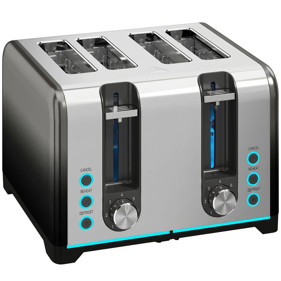HOMCOM Toaster 4-Scheiben mit 7 Bräunungsstufen, Aufwärm-, Auftau- und Abbruchfunktion, selbstzentrierende Schlitze, Auto-Abschaltung, herausnehmbare Krümelschublade, 1860 W, Schwarz   Aosom von HOMCOM