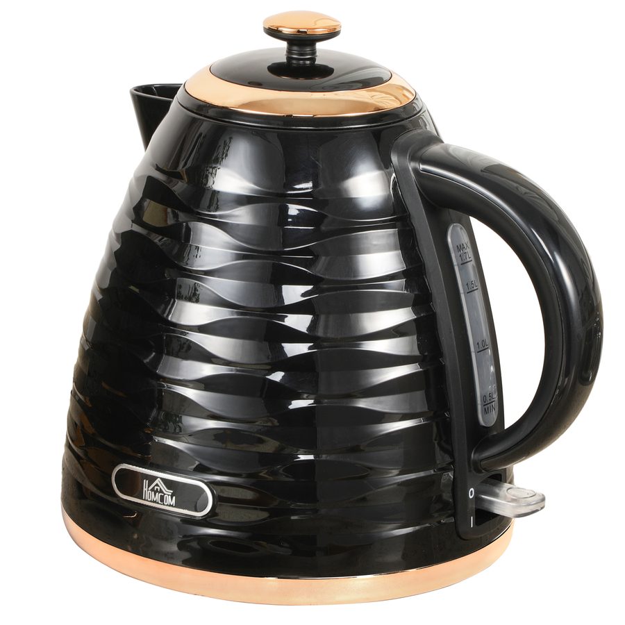 HOMCOM Wasserkocher 1,7 L, 2200W, Kabellos, Schnellkochfunktion, BPA-Frei, Elektrischer Wasserkocher mit Kalkfilter, Automatische Abschaltung, 360° Drehbasis, Trockenlaufschutz, Schwarz   Aosom von HOMCOM