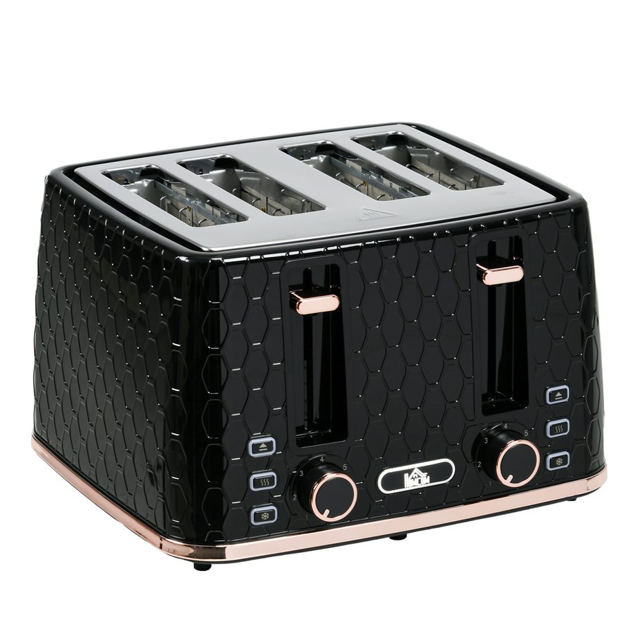 HOMCOM Toaster 4 Scheiben mit 7 Bräunungsstufen, Edelstahl mit Brötchenaufsatz, Auftaufunktion, Aufwärmfunktion, Liftfunktion, Krümelschublade, Auto-Abschaltung 1860W, Schwarz   Aosom von HOMCOM