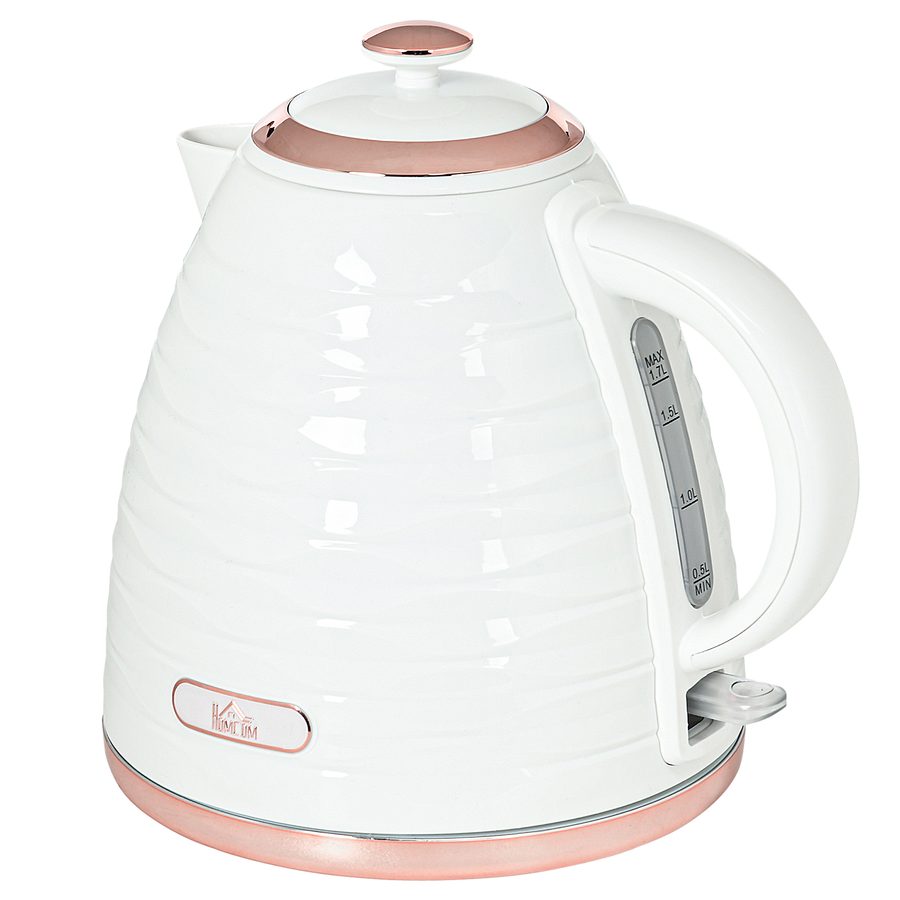 HOMCOM Wasserkocher 1,7 L, 2200W, Kabellos, Schnellkochfunktion, BPA-Frei, Elektrischer Wasserkocher mit Kalkfilter, Automatische Abschaltung, 360° Drehbasis, Trockenlaufschutz, Creme   Aosom von HOMCOM