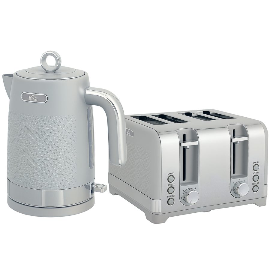 HOMCOM Wasserkocher Toaster Set 1,7L 2200W Schnell Wasserkocher mit Thermostat, Kalkfilter, 4 Scheiben Toaster mit 7 Bräunungsstufen, Krümelfach, Grau   Aosom von HOMCOM