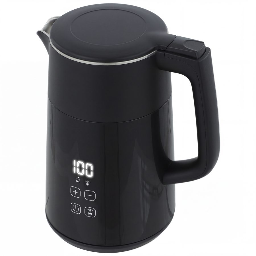 HOMCOM Elektrischer Wasserkocher, 1,7L, Schnellkochend, 2200W, mit LED-Display, Warmhaltefunktion, automatischer Abschaltung und Trockenkochschutz, PTFE-frei, Schwarz   Aosom von HOMCOM