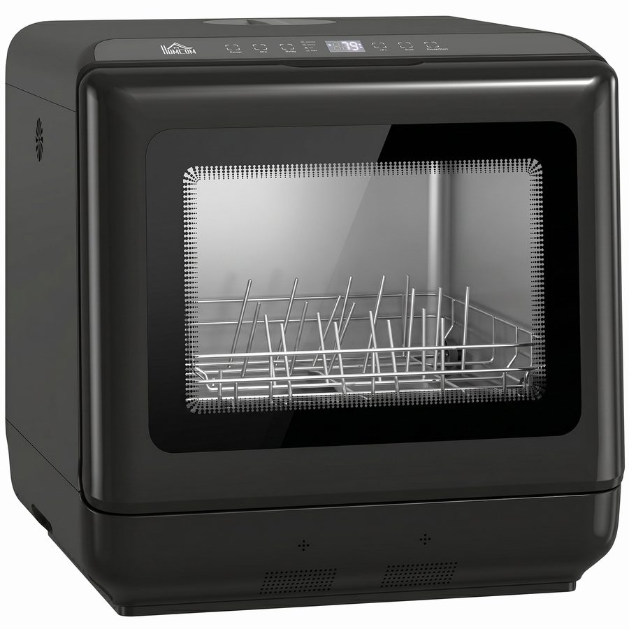 HOMCOM Tischgeschirrspüler, Mini-Geschirrspüler mit integriertem 6-Liter-Wassertank, 5 Programmen, Touch-Steuerung, LED-Display, 4 Gedecke, Dual-Wasserversorgung und Lufttrocknungsfunktion, Schwarz   Aosom von HOMCOM