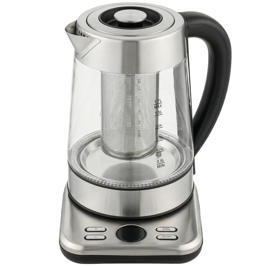 HOMCOM Elektrischer Wasserkocher, 1,7L Schnellkochender 2200W Wasserkocher mit UK Strix Thermostat, Teesieb, Warmhaltefunktion, Automatischer Abschaltung und Trockengehschutz, Silber   Aosom von HOMCOM